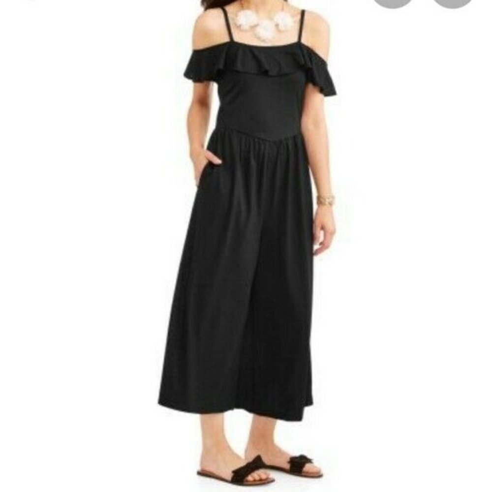 NWT Time and Tru Black Rayon Jersey Wide Leg Jumpsuit Size XL 16/18